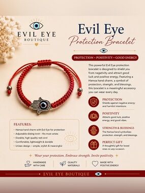 Evil Eye Boutique Red Hamsa Protection Bracelet